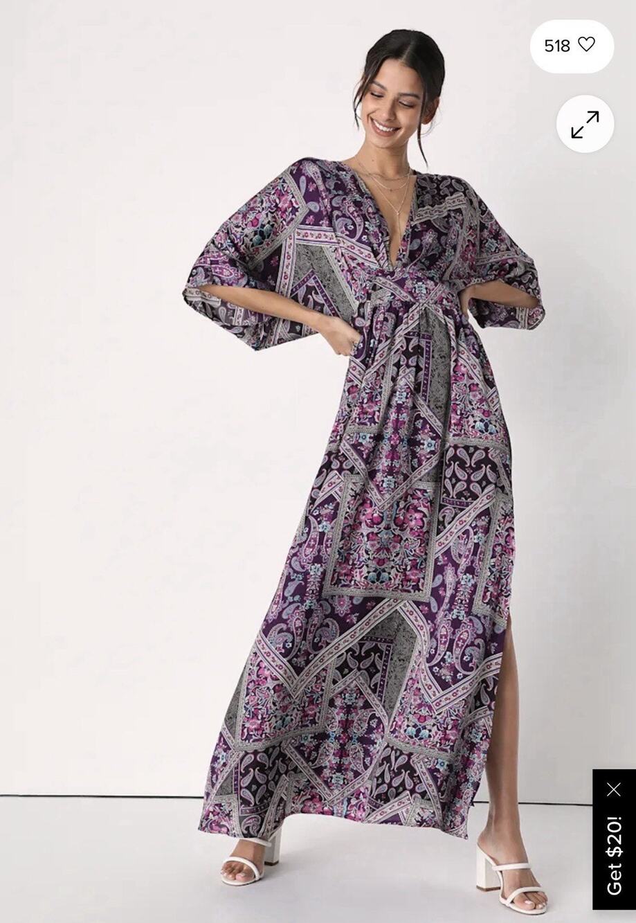 NWT Lulus Romantically Retro Purple Paisley Lined Maxi Dress Size XS